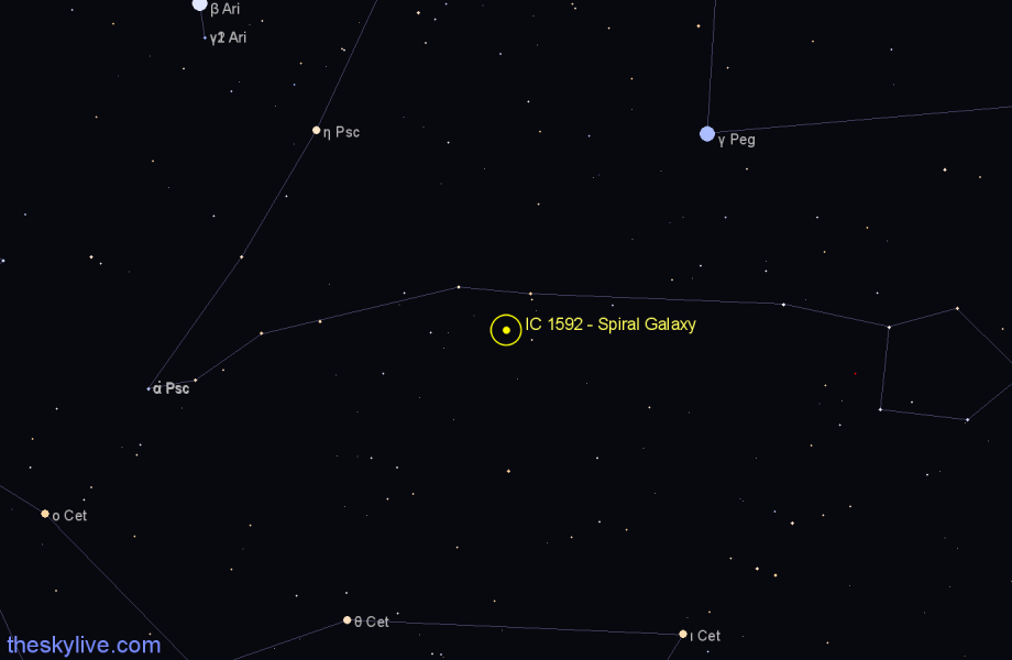 Finder chart IC 1592 - Spiral Galaxy in Pisces star
