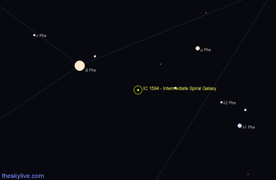 Finder chart IC 1594 - Intermediate Spiral Galaxy in Phoenix star