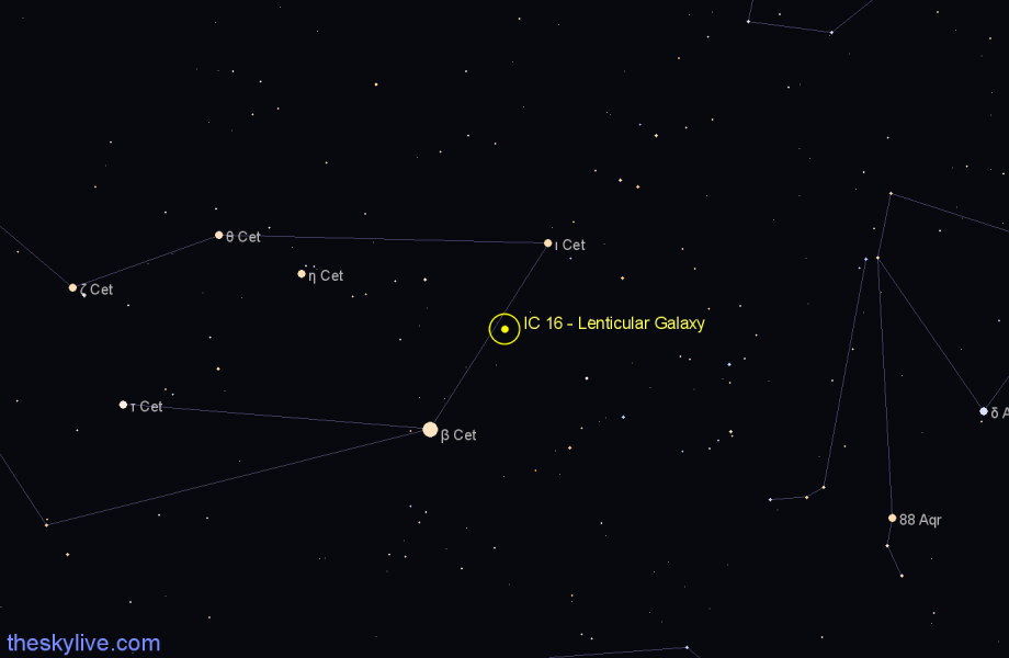 Finder chart IC 16 - Lenticular Galaxy in Cetus star