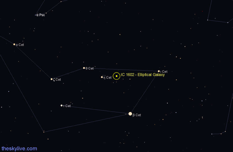 Finder chart IC 1602 - Elliptical Galaxy in Cetus star