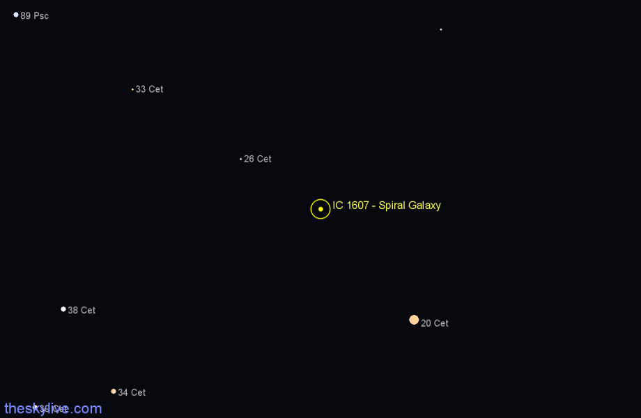 Finder chart IC 1607 - Spiral Galaxy in Cetus star