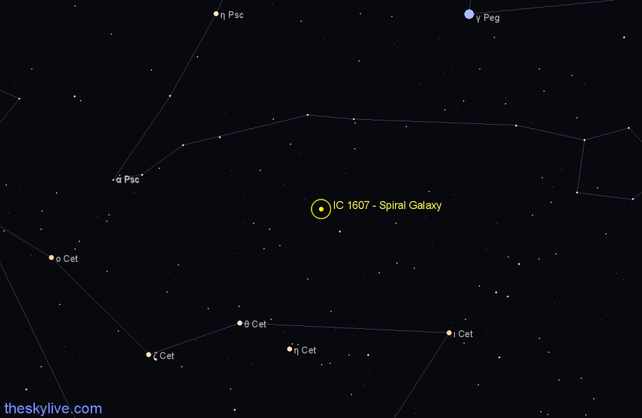 Finder chart IC 1607 - Spiral Galaxy in Cetus star