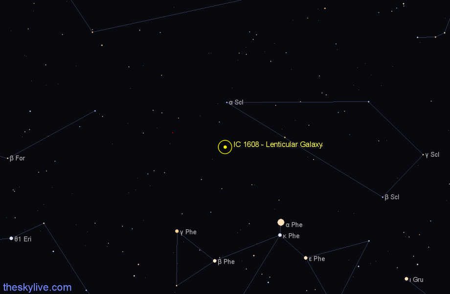 Finder chart IC 1608 - Lenticular Galaxy in Sculptor star