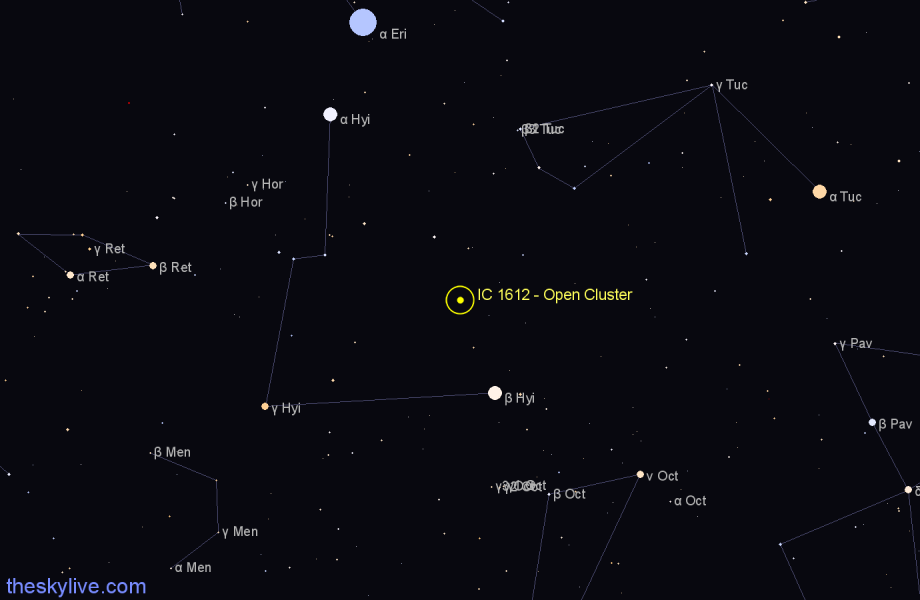 Finder chart IC 1612 - Open Cluster in Tucana star