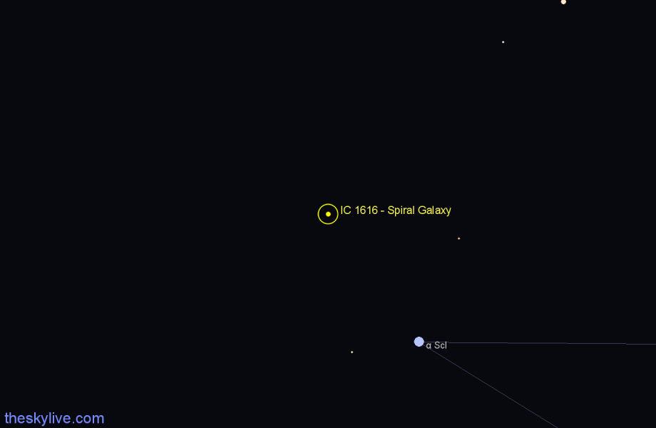 Finder chart IC 1616 - Spiral Galaxy in Sculptor star