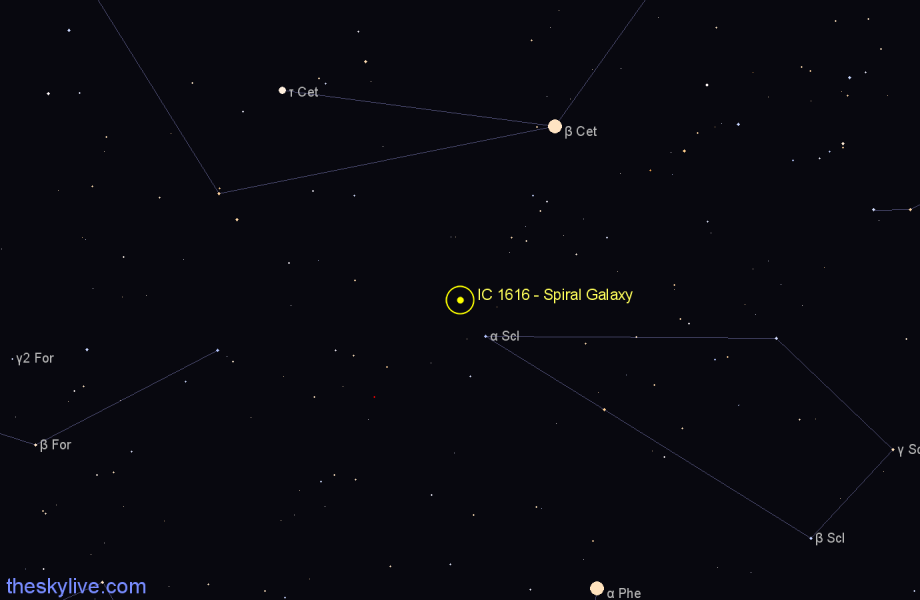 Finder chart IC 1616 - Spiral Galaxy in Sculptor star