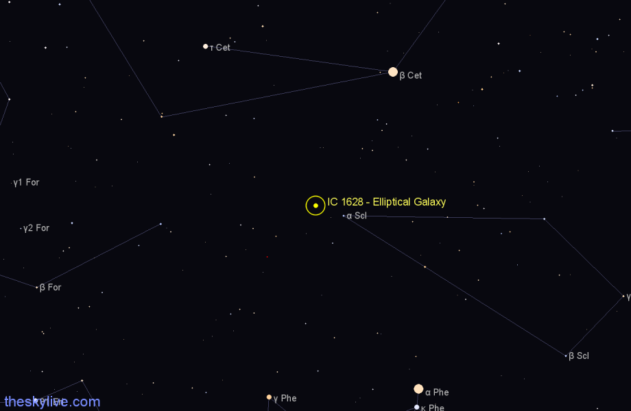 Finder chart IC 1628 - Elliptical Galaxy in Sculptor star