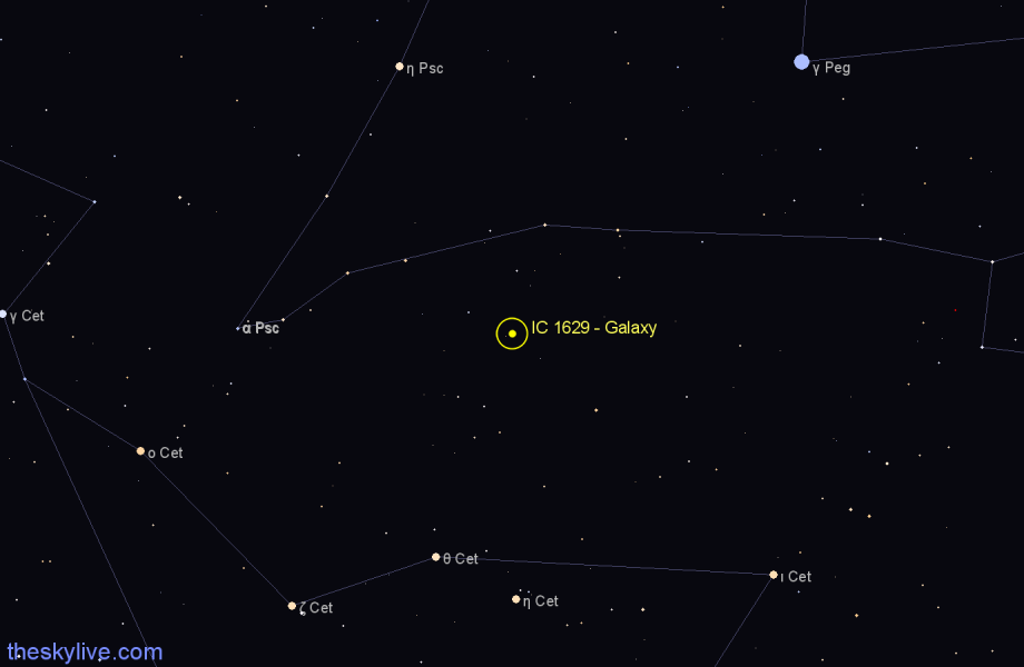 Finder chart IC 1629 - Galaxy in Cetus star