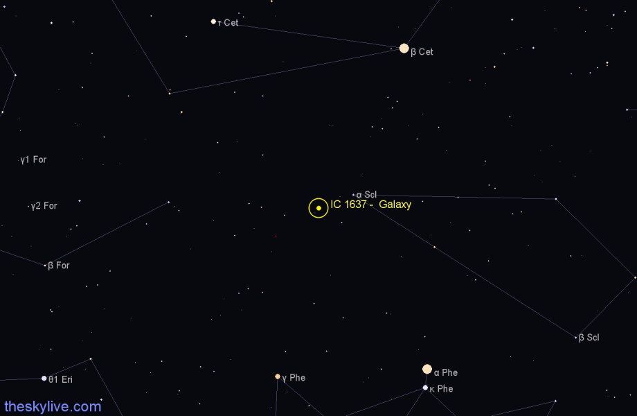 Finder chart IC 1637 - Galaxy in Sculptor star