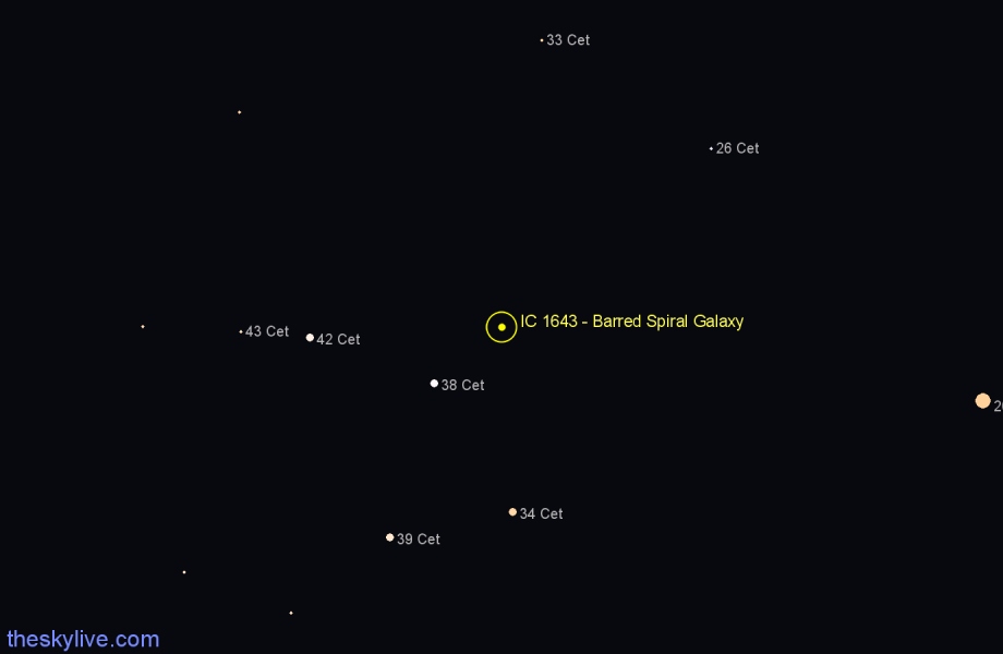 Finder chart IC 1643 - Barred Spiral Galaxy in Cetus star