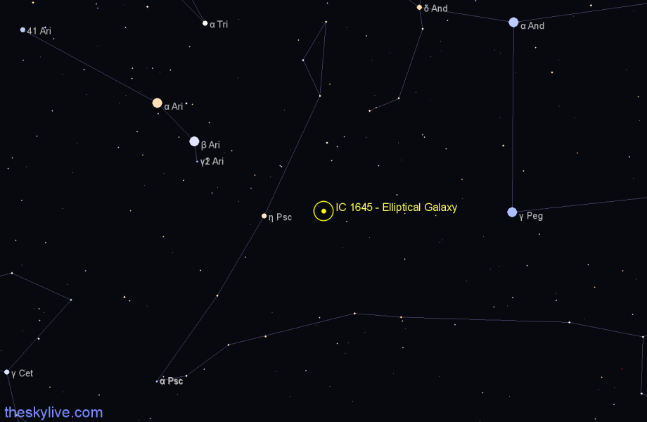 Finder chart IC 1645 - Elliptical Galaxy in Pisces star