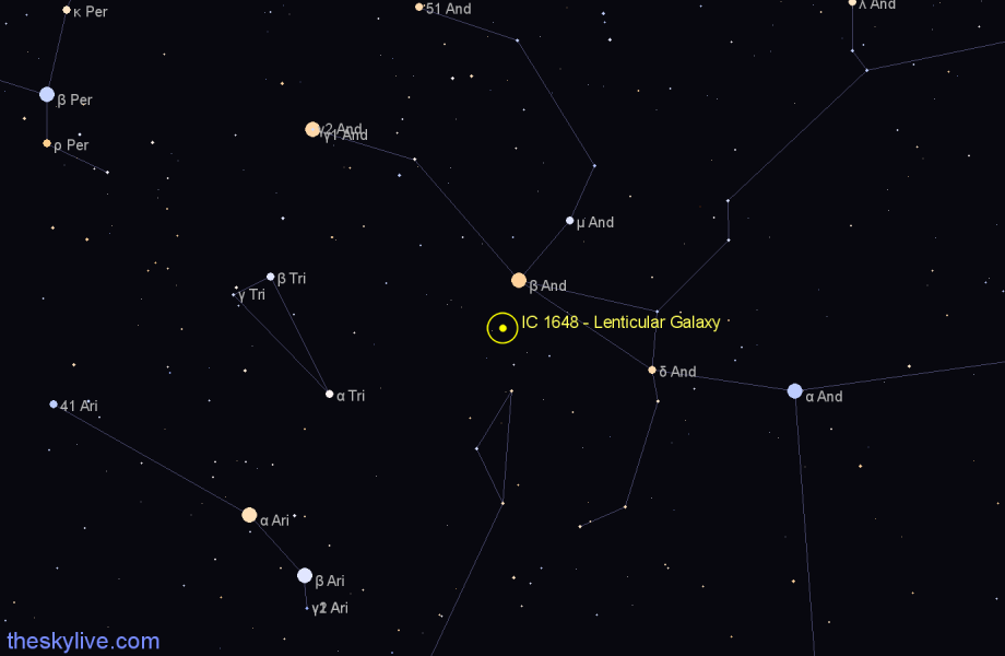 Finder chart IC 1648 - Lenticular Galaxy in Pisces star