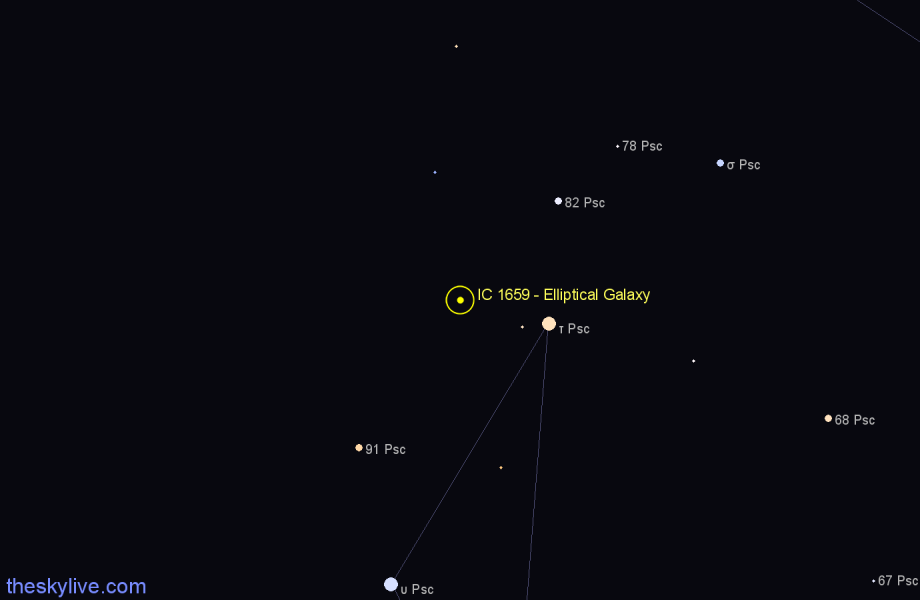 Finder chart IC 1659 - Elliptical Galaxy in Pisces star