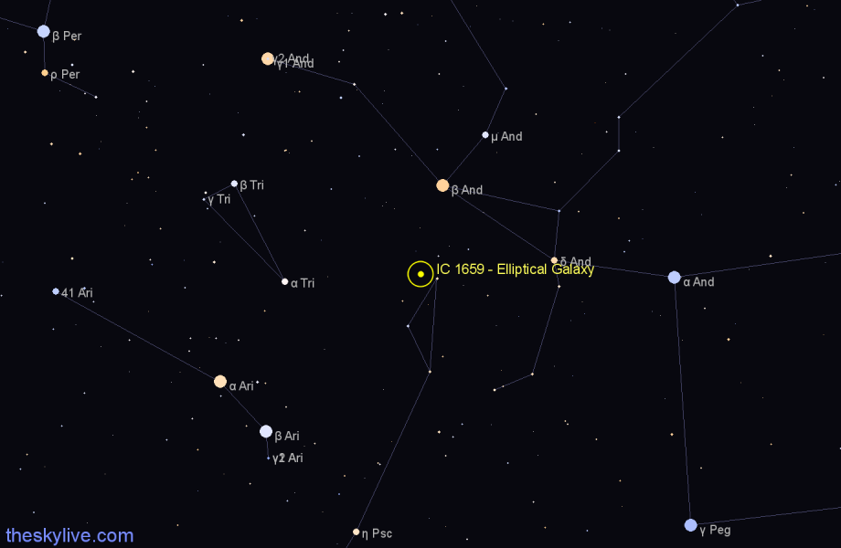 Finder chart IC 1659 - Elliptical Galaxy in Pisces star