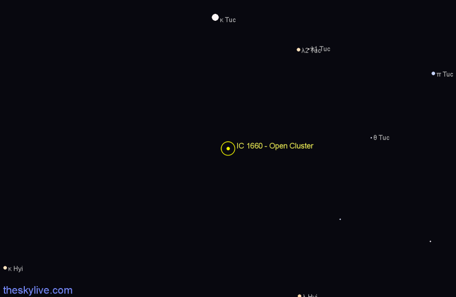 Finder chart IC 1660 - Open Cluster in Tucana star