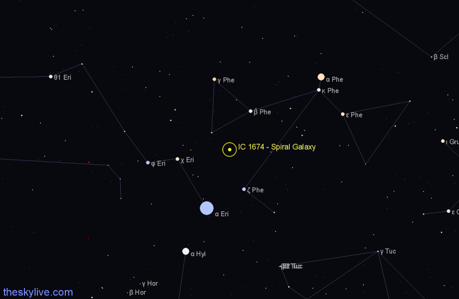 Finder chart IC 1674 - Spiral Galaxy in Phoenix star