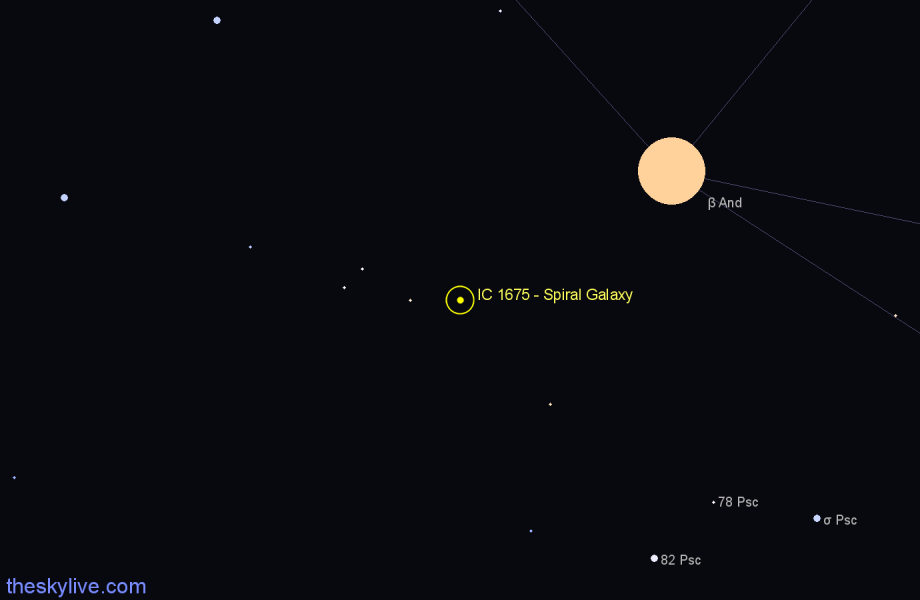 Finder chart IC 1675 - Spiral Galaxy in Andromeda star