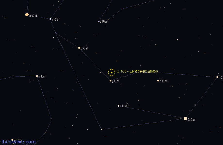 Finder chart IC 168 - Lenticular Galaxy in Cetus star