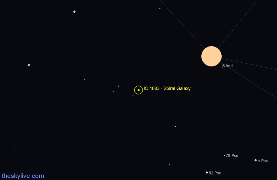 Finder chart IC 1683 - Spiral Galaxy in Andromeda star
