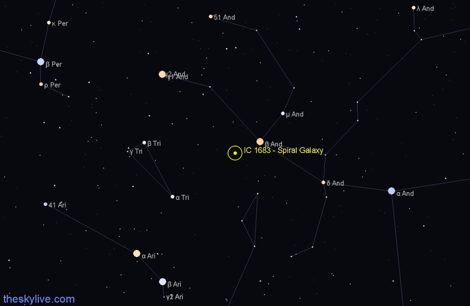 Finder chart IC 1683 - Spiral Galaxy in Andromeda star