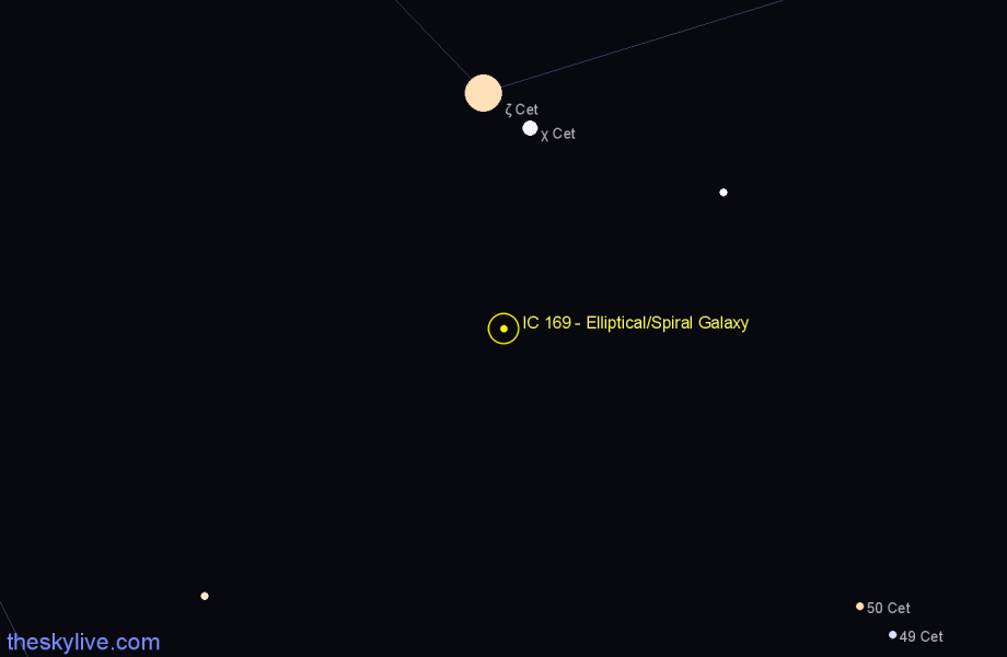 Finder chart IC 169 - Elliptical/Spiral Galaxy in Cetus star