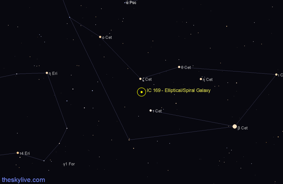 Finder chart IC 169 - Elliptical/Spiral Galaxy in Cetus star