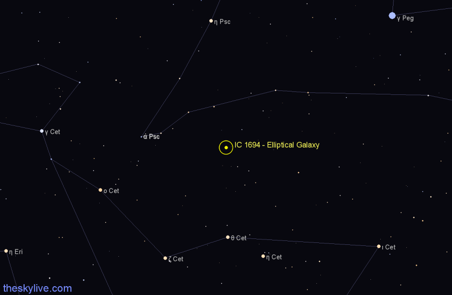 Finder chart IC 1694 - Elliptical Galaxy in Cetus star