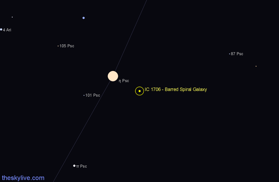 Finder chart IC 1706 - Barred Spiral Galaxy in Pisces star