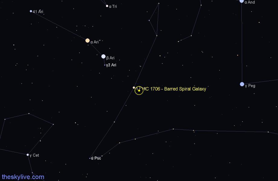 Finder chart IC 1706 - Barred Spiral Galaxy in Pisces star