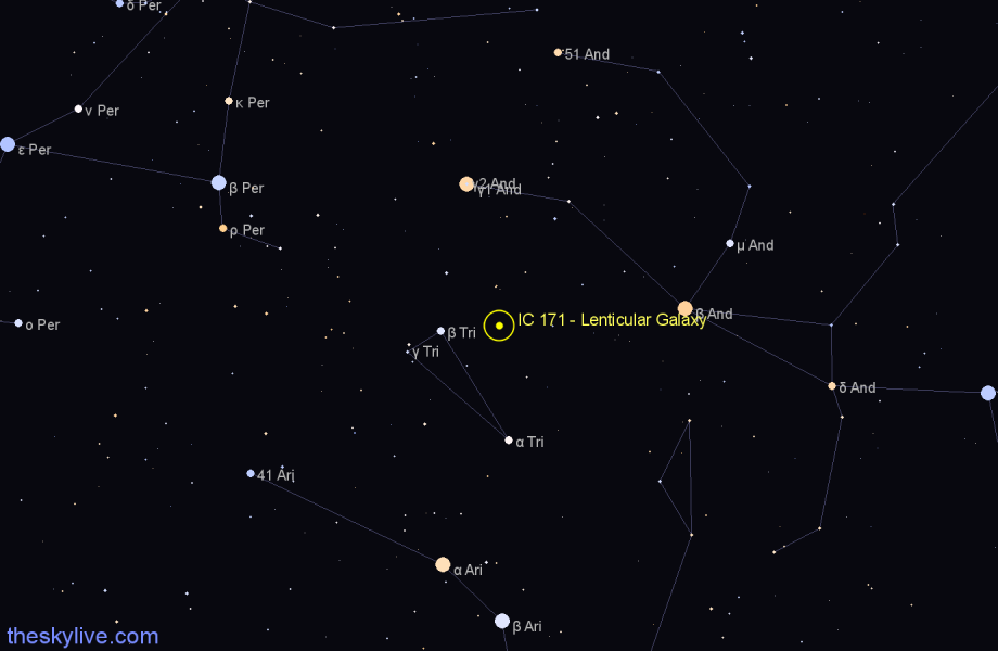 Finder chart IC 171 - Lenticular Galaxy in Triangulum star