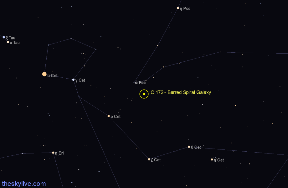 Finder chart IC 172 - Barred Spiral Galaxy in Cetus star