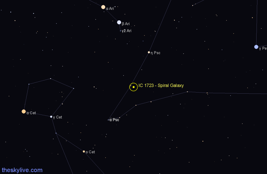 Finder chart IC 1723 - Spiral Galaxy in Pisces star