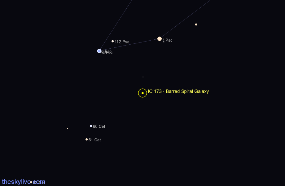 Finder chart IC 173 - Barred Spiral Galaxy in Cetus star