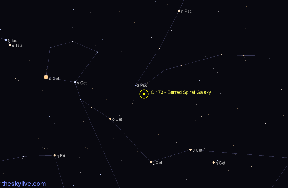 Finder chart IC 173 - Barred Spiral Galaxy in Cetus star