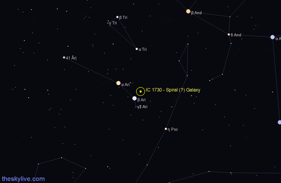Finder chart IC 1730 - Spiral (?) Galaxy in Aries star