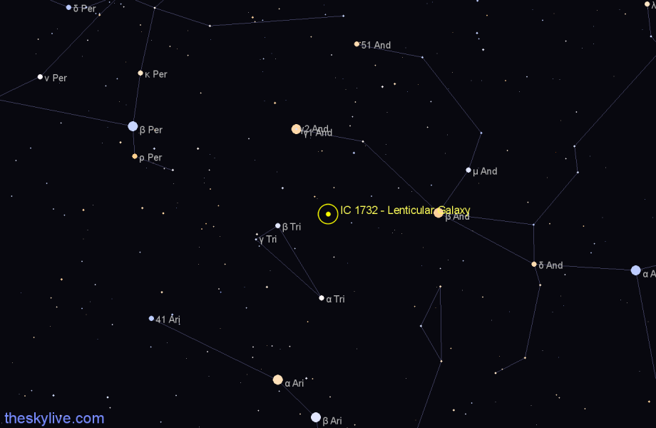 Finder chart IC 1732 - Lenticular Galaxy in Andromeda star