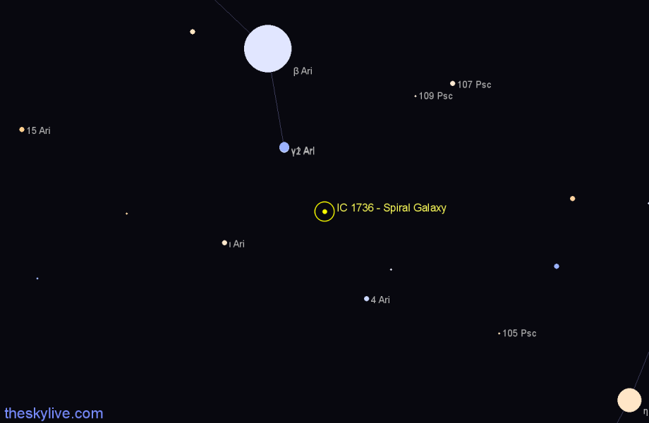 Finder chart IC 1736 - Spiral Galaxy in Aries star