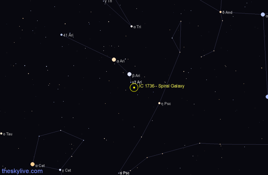 Finder chart IC 1736 - Spiral Galaxy in Aries star