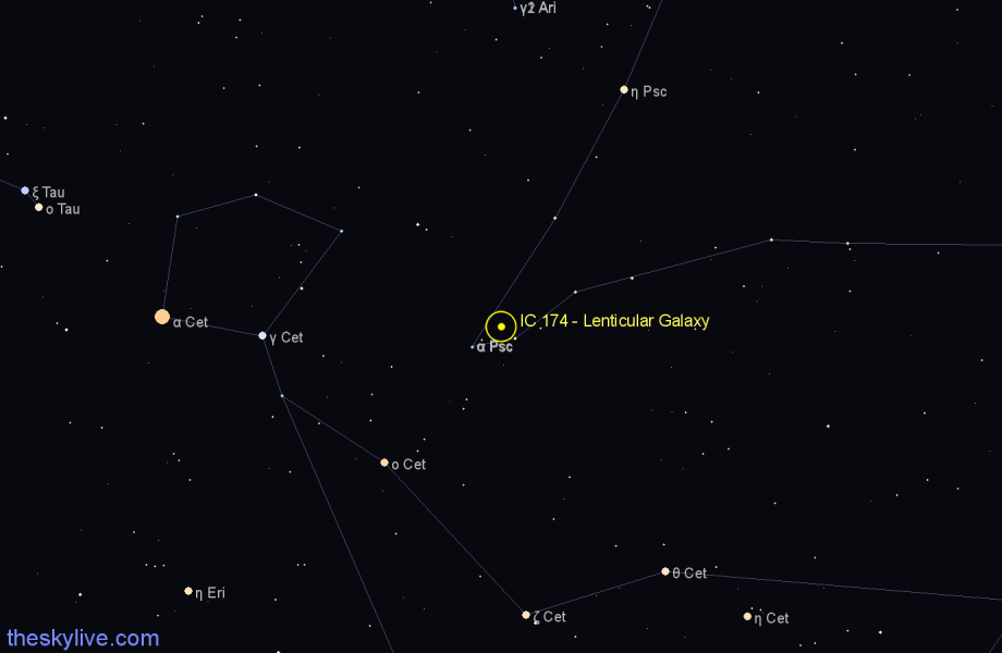 Finder chart IC 174 - Lenticular Galaxy in Pisces star