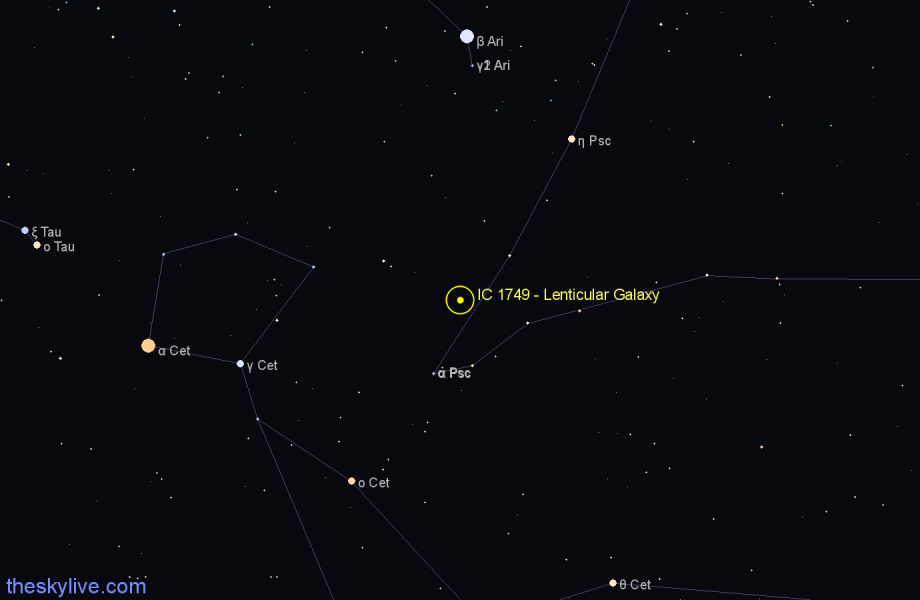 Finder chart IC 1749 - Lenticular Galaxy in Pisces star