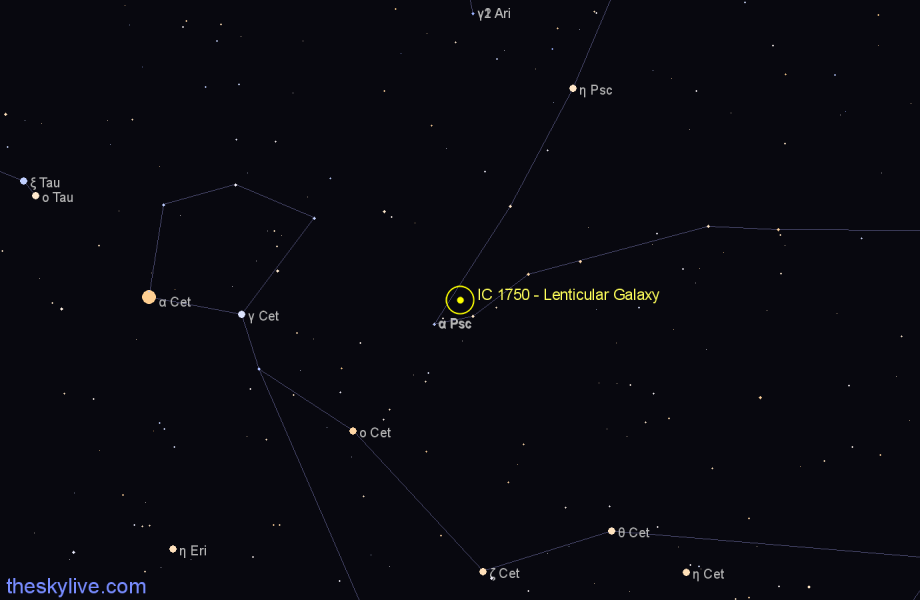 Finder chart IC 1750 - Lenticular Galaxy in Pisces star