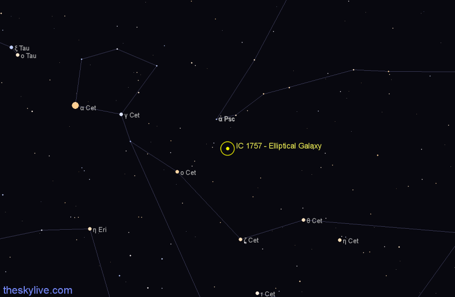 Finder chart IC 1757 - Elliptical Galaxy in Cetus star