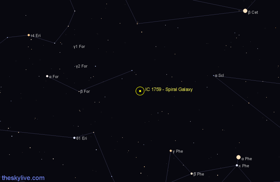 Finder chart IC 1759 - Spiral Galaxy in Fornax star