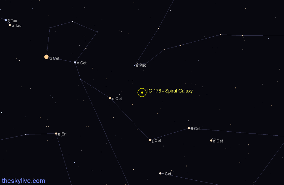 Finder chart IC 176 - Spiral Galaxy in Cetus star