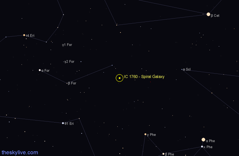 Finder chart IC 1760 - Spiral Galaxy in Fornax star