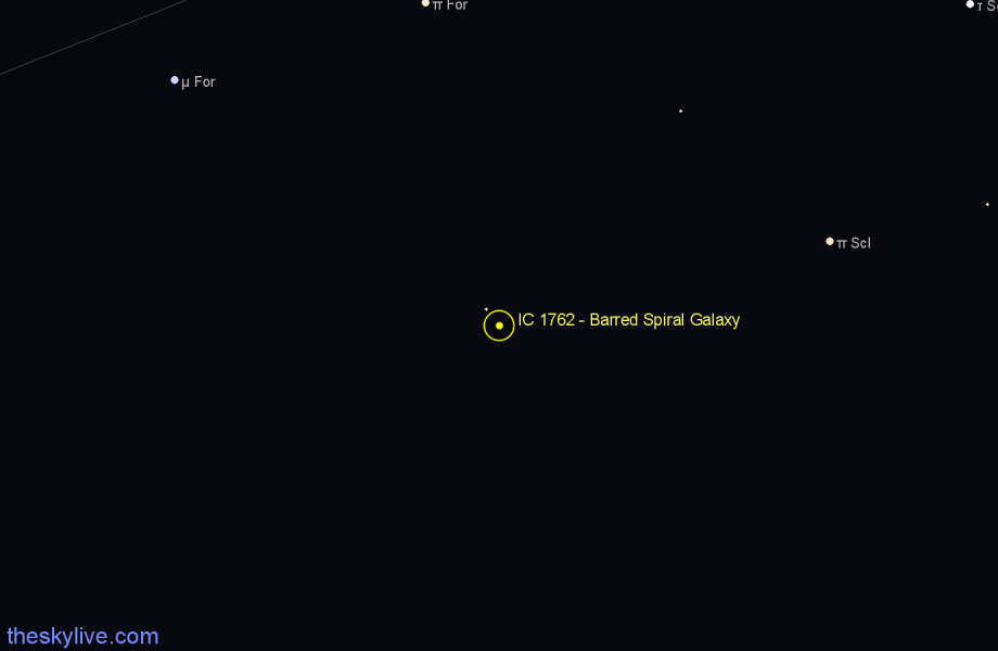 Finder chart IC 1762 - Barred Spiral Galaxy in Fornax star