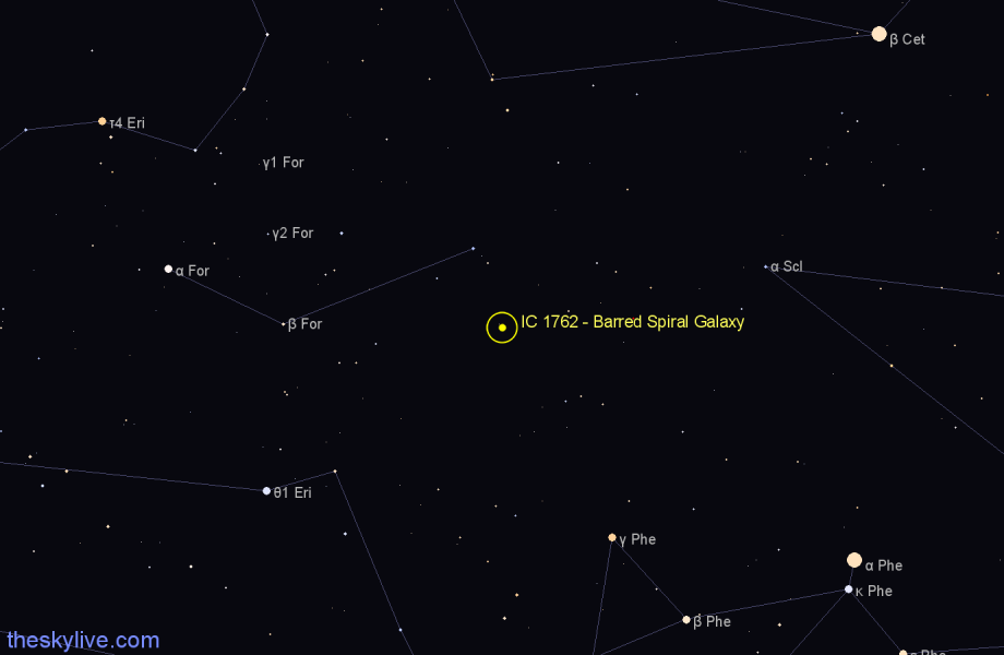 Finder chart IC 1762 - Barred Spiral Galaxy in Fornax star