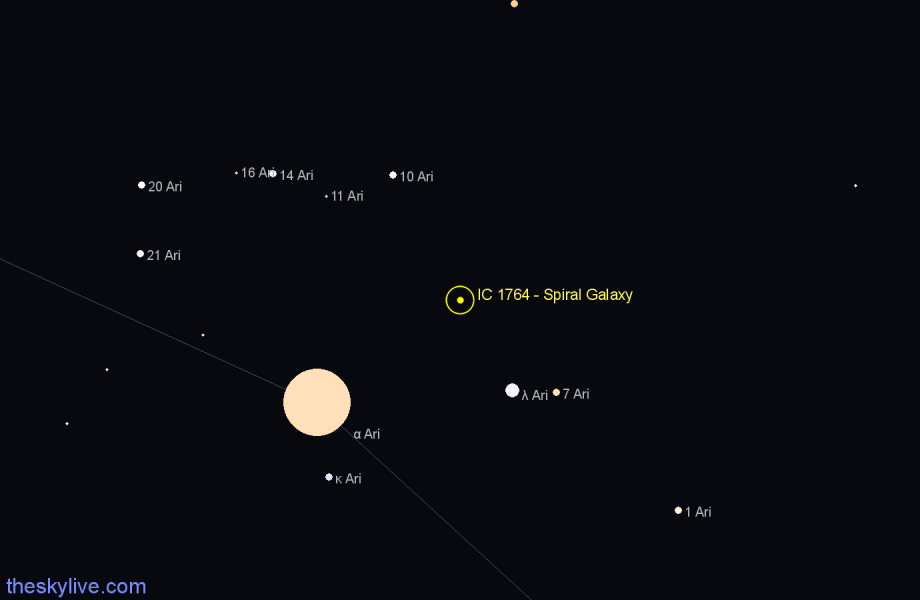 Finder chart IC 1764 - Spiral Galaxy in Aries star