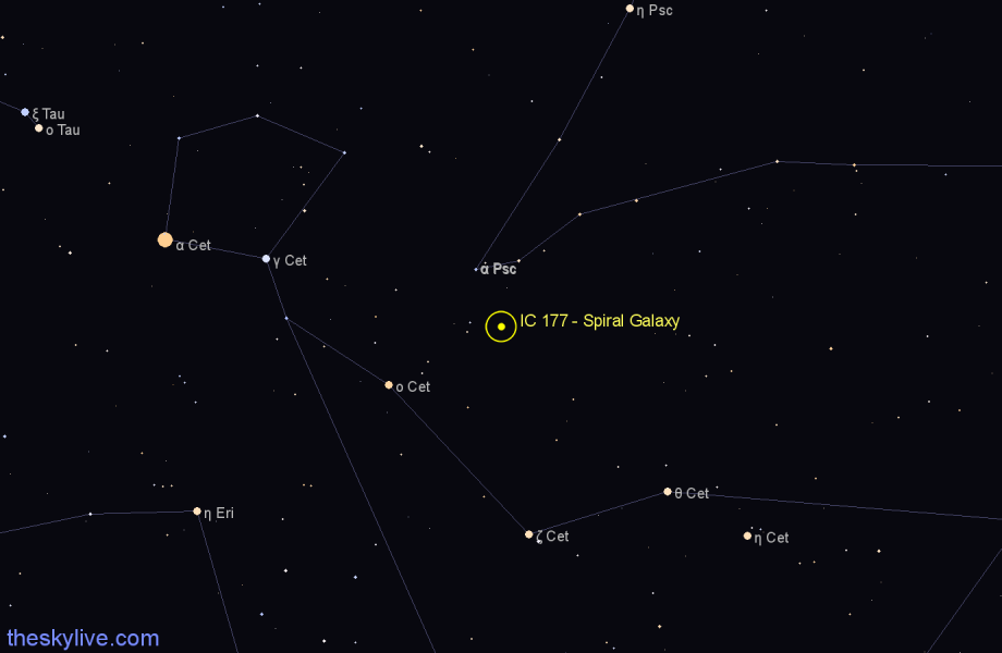 Finder chart IC 177 - Spiral Galaxy in Cetus star