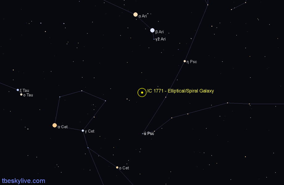 Finder chart IC 1771 - Elliptical/Spiral Galaxy in Pisces star